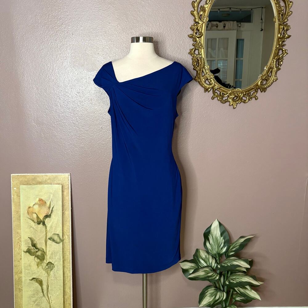 Jessica‎ Howard Women's 16 Royal Blue Asymmetrical Cap Sleeve Dress